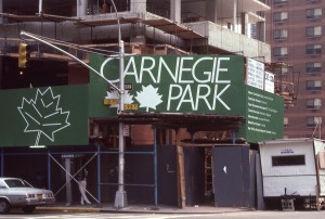 Carnegie Park Sign, 3rd Ave. and E. 93rd St., NYC, Oct. 1985 